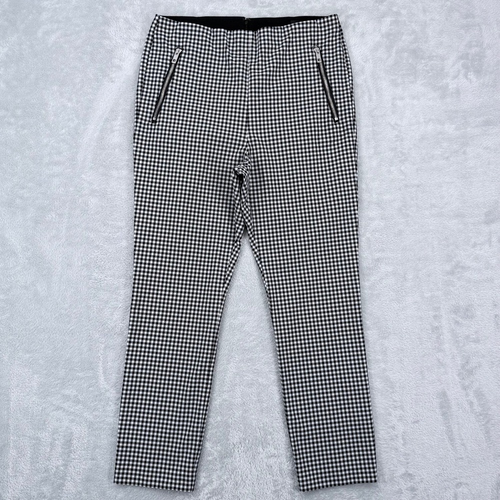 Rag & Bone Simone Pants Women 12 Black White Gingham Rear Zip Slim Trousers Crop
